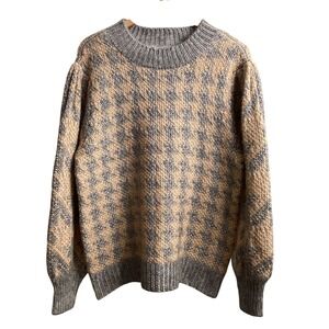 Calvin Klein Women Knit Sweater  Crew Neck Long Sleeve Beige Gray L